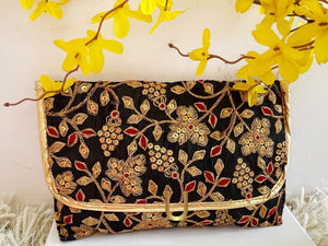 Handwork Zari Work Black Clutch Bag