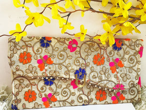 Handwork Zari Work Clutch Bag Multicolour