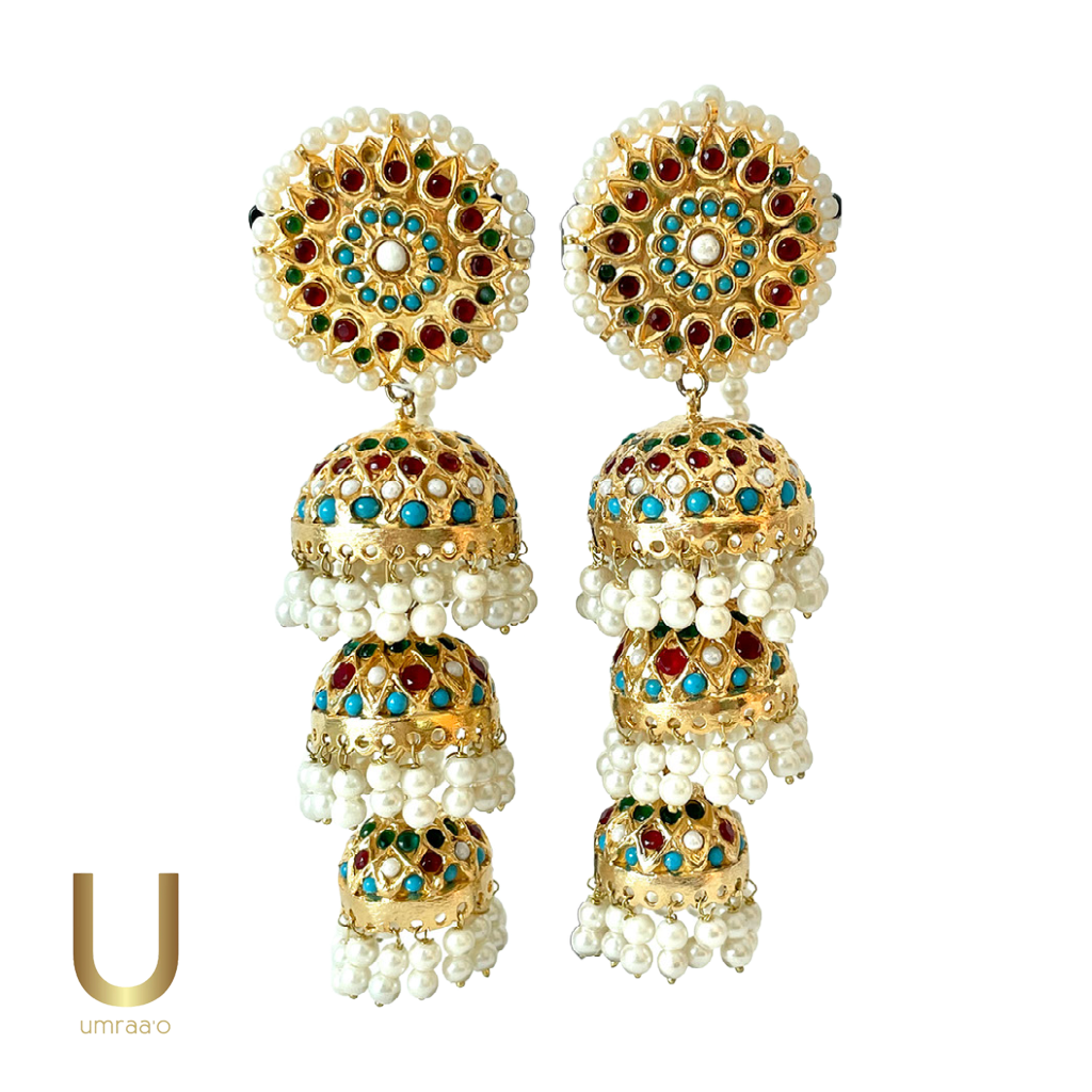 Floral Cluster Kundan Earrings Traditional Indian Jhumki Rajasthani wedding  gold — Discovered