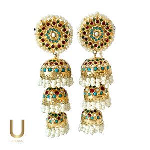 Multi-Stone Gold Jhumkey Earrings