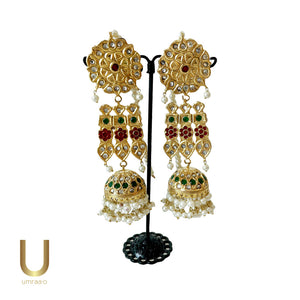 Gold and Kundan Maharani Jhumkey Earrings